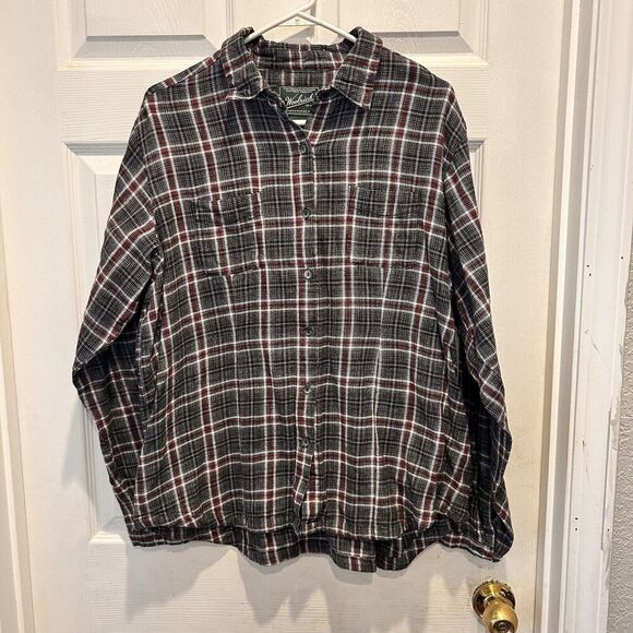 Woolrich Cotton Flannel Plaid Onyx Red, White and Black Button Down Women's XL - Picture 1 of 7